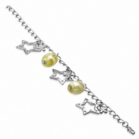 Bracelet à mailles en alliage fantaisie avec perles de verre ovales