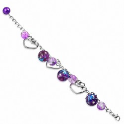 Bracelet en alliage de mode en alliage de perles de verre ovale en forme de larme avec un coeur d'amour ouvert