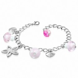 Bracelet en alliage de mode en alliage de perles de verre aux champignons avec un coeur et une breloque