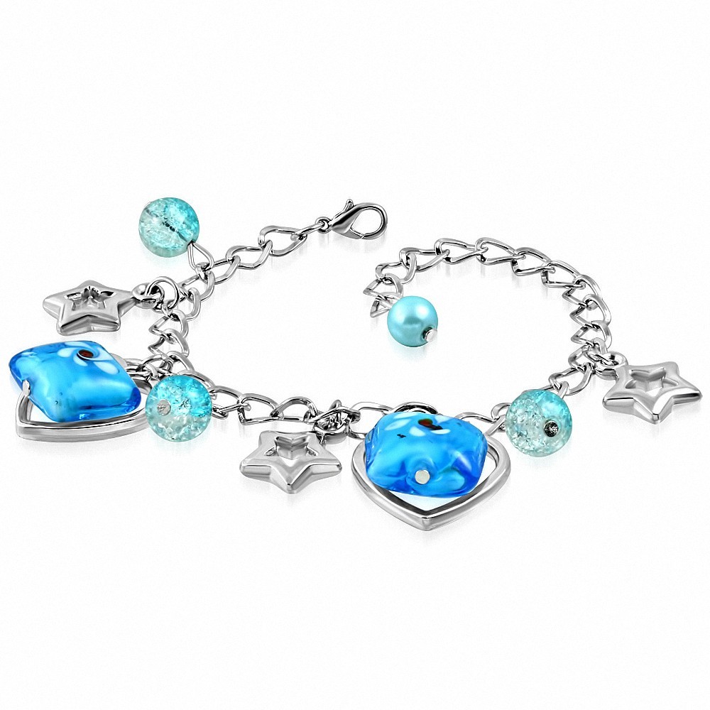 Bracelet en alliage à la mode en perles de verre blanches avec perles et breloqu