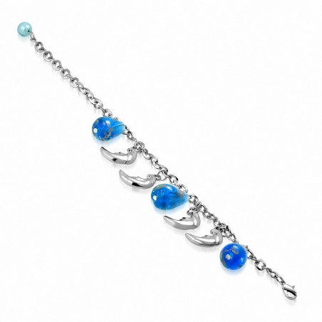 Bracelet fantaisie en alliage fantaisie avec perles de verre ovales et perles pour demi-lune
