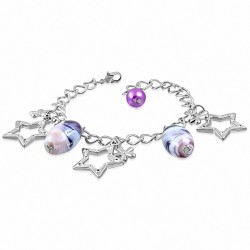 Bracelet à mailles en alliage fantaisie avec perles en verre et perles ovales