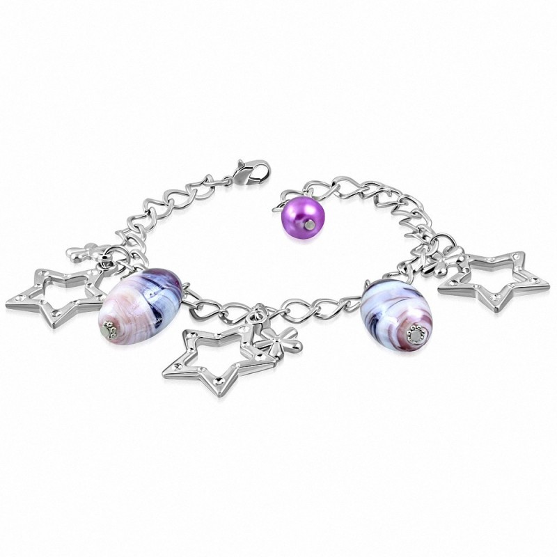 Bracelet à mailles en alliage fantaisie avec perles en verre et perles ovales