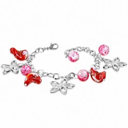 Bracelet en chaîne avec maillons en alliage fantaisie et perles de verre