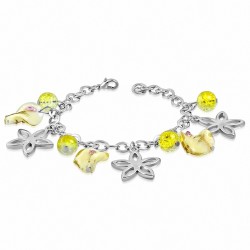Bracelet en alliage de mode avec perles de verre et fleurs et liens de charm