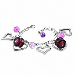 Bracelet en chaîne avec maillons en alliage de mode en perles de verre à tubes ouverts