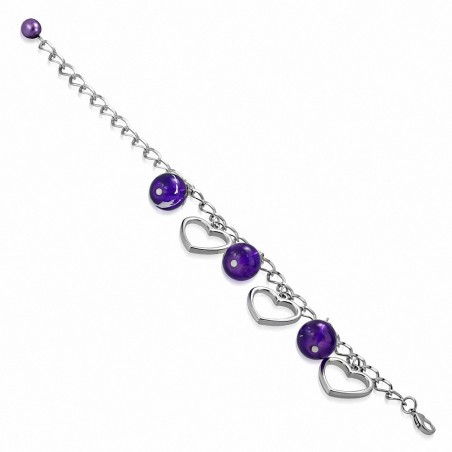 Alliage de mode en perles de verre en forme de larme ouvert amour lien de charm chaîne / bracelet tour de cou