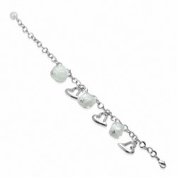 Bracelet en alliage de perles de verre fantaisie en forme de coeur ovale avec coeur ouvert