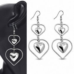 Boucles d'oreilles à double rangée de perles d'amour en alliage fantaisie à 2 rangées de diamants (paire)