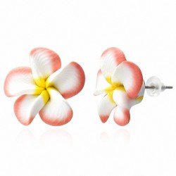 15mm | Boucles d'oreilles à la mode en forme de fleur de Fimo / Polymère avec Plumeria (paire) - FEO033