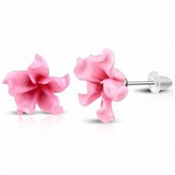 15mm | Boucles d'oreilles à la mode en forme de fleur de Fimo / Polymère avec Plumeria (paire) - FEO048