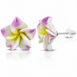 16mm | Boucles d'oreilles à la mode en forme de fleur de Fimo / Polymère avec Plumeria (paire) - FEO053