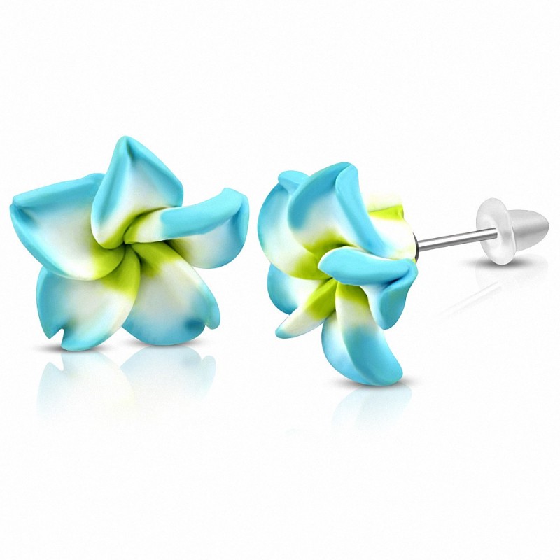 16mm | Boucles d'oreilles à la mode en forme de fleur de Fimo / Polymère avec Plumeria (paire) - FEO055