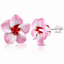 16mm | Boucles d'oreilles à la mode en forme de fleur de Fimo / Polymère avec Plumeria (paire) - FEO059