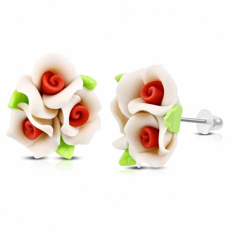 Boucles d'oreilles à la mode en forme de fleur de Fimo / Polymer Rose (paire) - FEM159