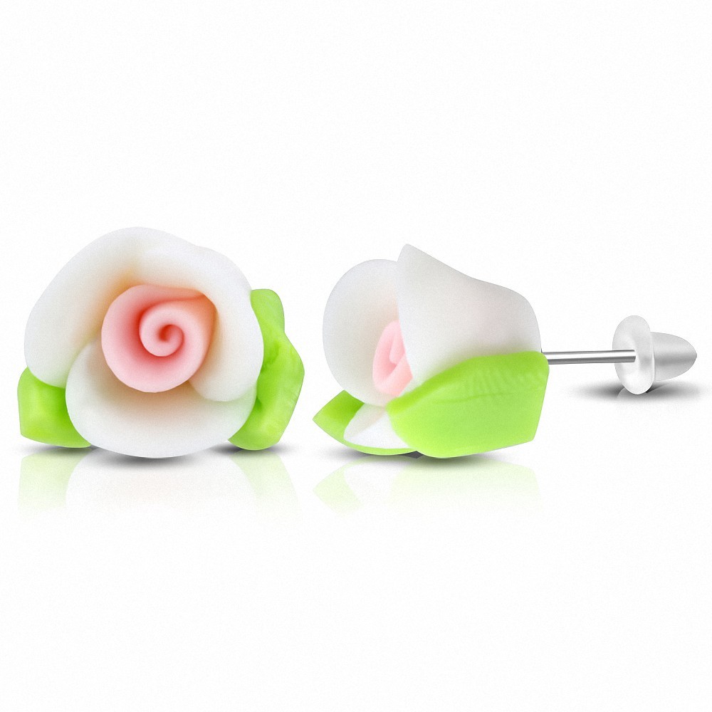 Boucles d'oreilles à la mode en forme de fleur de Fimo / Polymer Rose (FEM)
