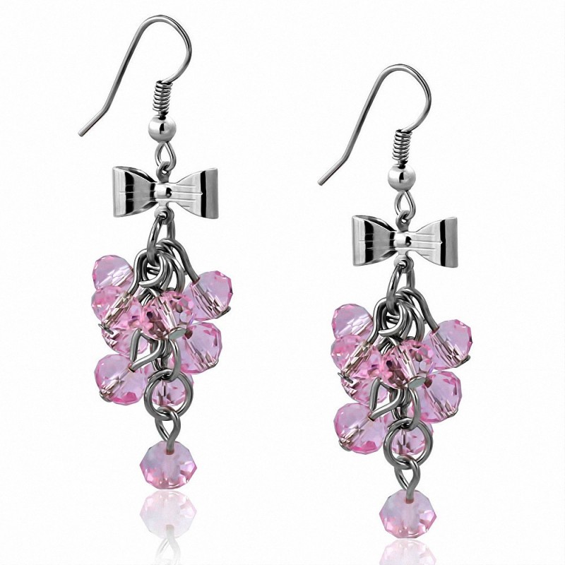 Boucles d'oreilles crochet en alliage à la mode avec perles en grappes roses et perle longue (paire)