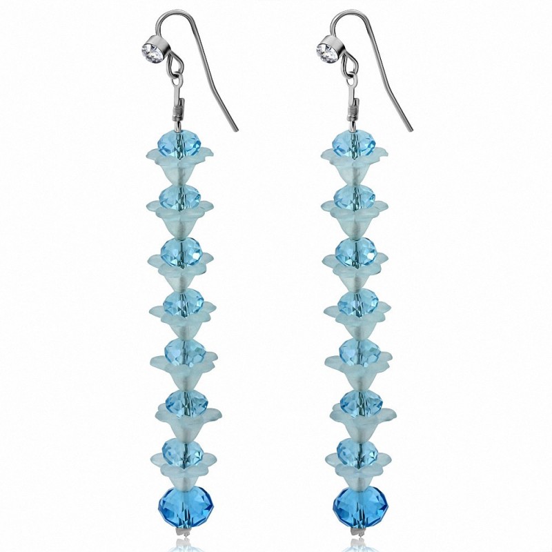 Boucles d'oreilles à crochet en alliage à la mode avec perles bleues et fleurs en forme de cZ incolores (paire)