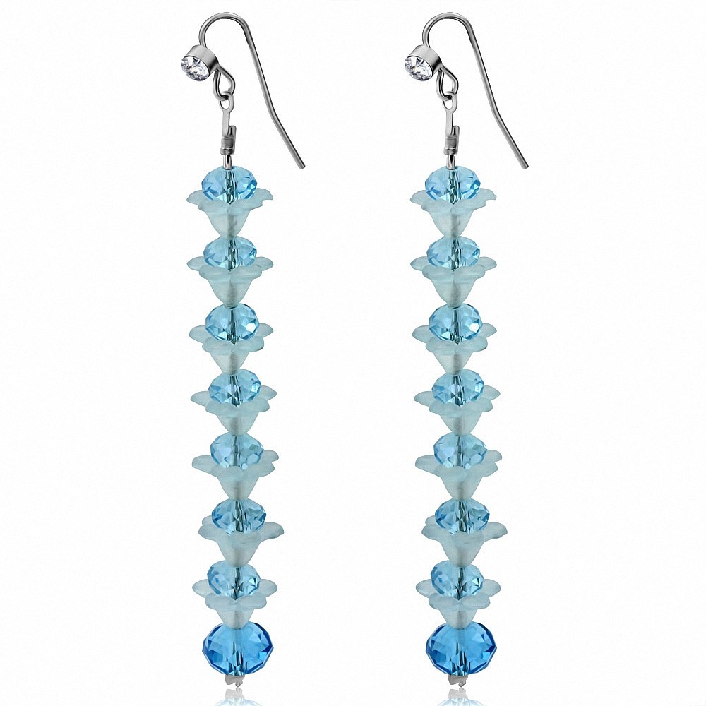 Boucles d'oreilles à crochet en alliage à la mode avec perles bleues et fleurs en forme de cZ incolores (paire)