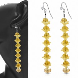 Boucles d'oreilles à crochet en alliage en forme de fleur avec perles jaunes et perles de verre taillées au clair - paire