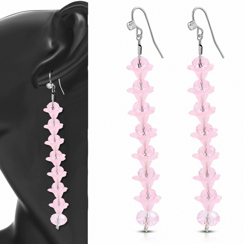 Boucles d'oreilles en alliage à la mode en forme de perle avec des fleurs roses et cZ transparentes (paire)