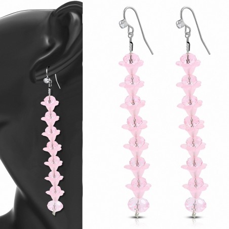 Boucles d'oreilles en alliage à la mode en forme de perle avec des fleurs roses et cZ transparentes (paire)