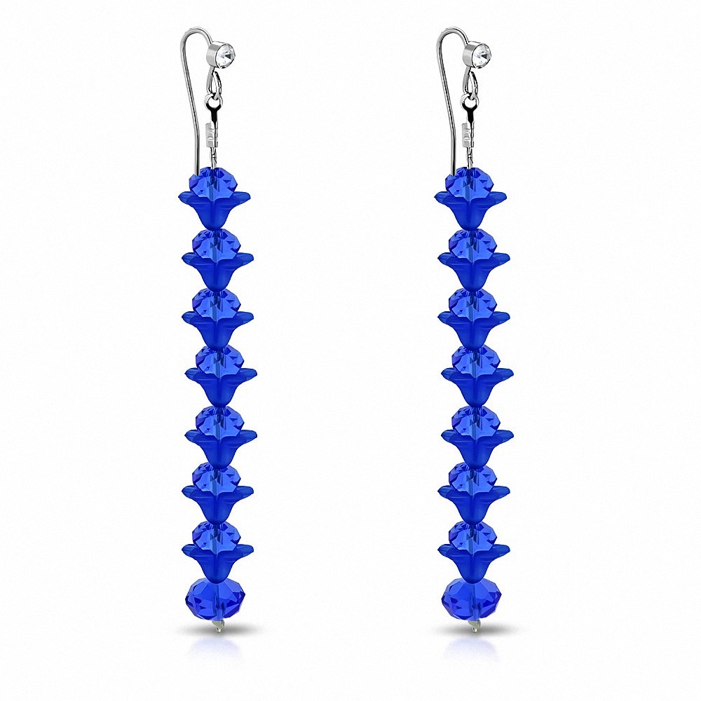 Boucles d'oreilles en alliage fantaisie avec capri de fleurs bleues et perle longue avec paire de zircons cubiques (paire)