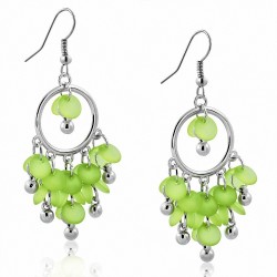 Boucles d'oreilles à crochets et perle bohémienne en alliage vert avec perle longue (paire)