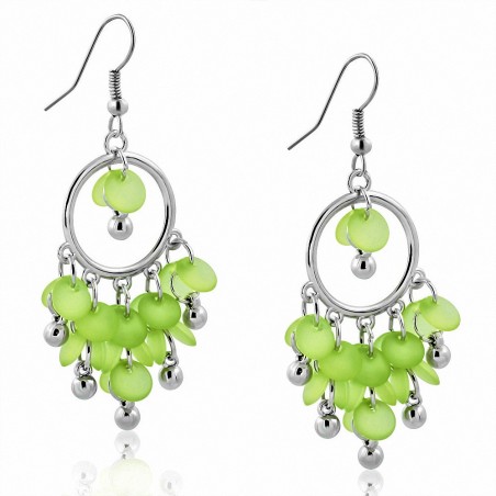 Boucles d'oreilles à crochets et perle bohémienne en alliage vert avec perle longue (paire)