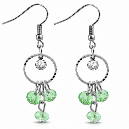 Boucle d'oreille crochet en alliage vert avec perle longue et cercle de perles vertes (paire)