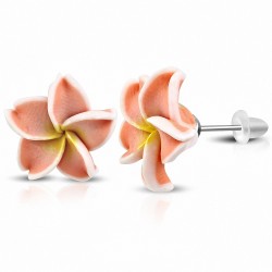 15mm | Boucles d'oreilles à la mode en forme de fleur de Fimo / Polymère avec Plumeria (paire) - FEO071
