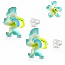 15mm | Boucles d'oreilles à la mode en forme de fleur de Fimo / Polymère avec Plumeria (paire) - FEO081