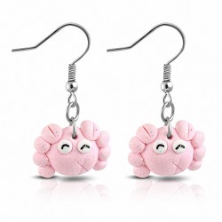 Mode alliage fimo / argile polymère souriant boucles d'oreilles crochet long crabe rose (paire)