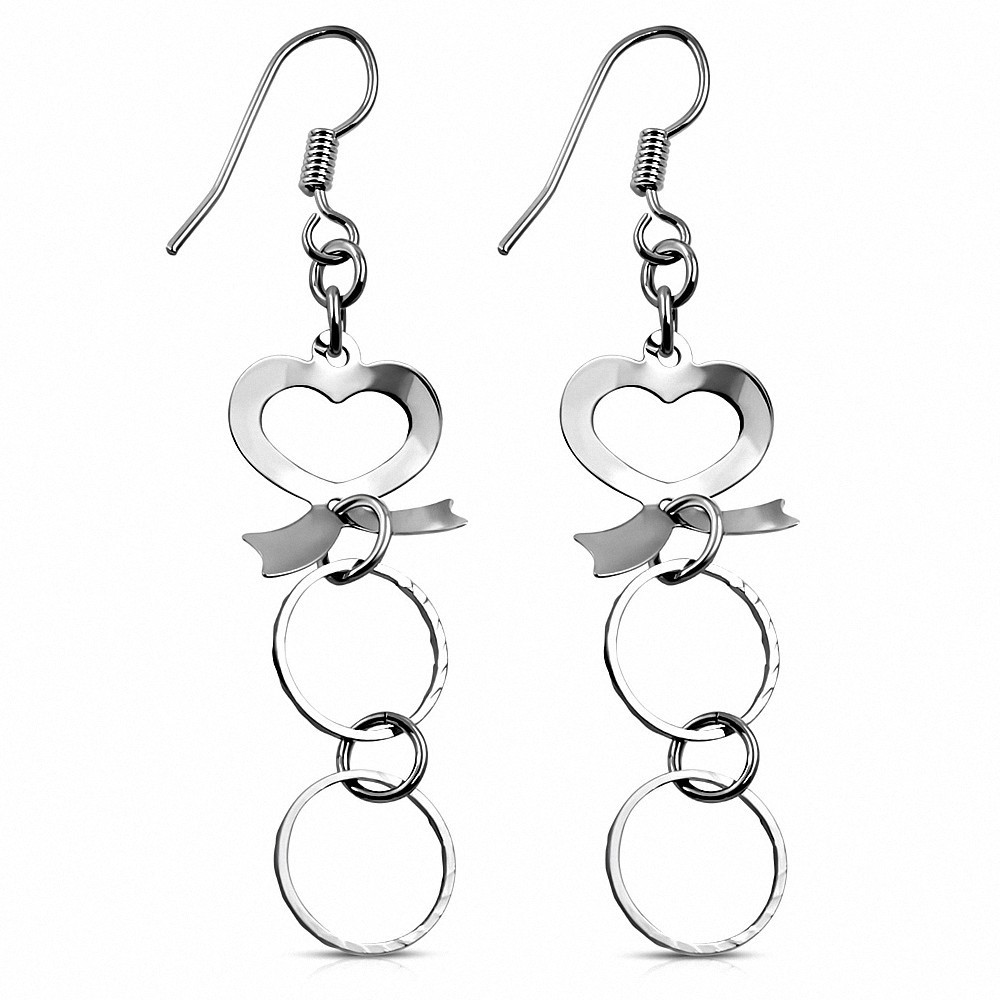 Alliage de mode ouvert coeur d'amour ruban de ruban de cercle de cercle diagonal charm boucles d'oreilles à long crochet (paire)