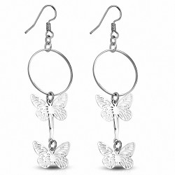 Alliage de mode ouvert cercle en filigrane papillon voyage charm long crochet boucles d'oreilles (paire)