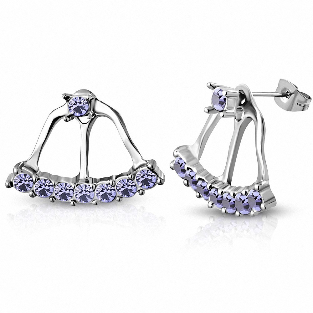 Boucles d'oreilles avec cercle de cristal incorporé avec motif en éventail en alliage de mode avec CZ pourpre / violet (paire)