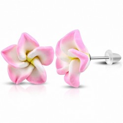 15mm | Boucles d'oreilles à la mode en forme de fleur de Fimo / Polymère avec Plumeria (paire)