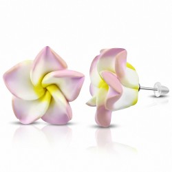 16mm | Boucles d'oreilles à la mode en forme de fleur de Fimo / Polymère avec Plumeria (paire) - FEM363