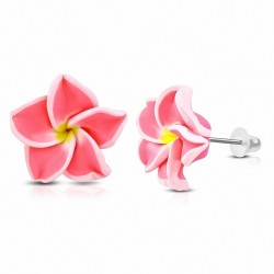 16mm | Boucles d'oreilles à la mode en forme de fleur de Fimo / Polymère avec Plumeria (paire) - FEM364