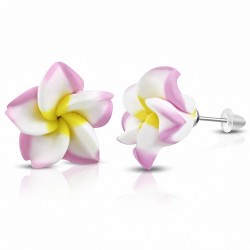 8mm | Boucles d'oreilles à la mode en forme de fleur de Fimo / Polymère avec Plumeria (paire) - FEM368