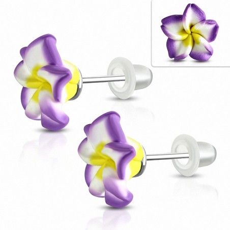 Boucles d'oreilles en forme de fleur de plumeria en argile polymère / fimo 8mm (paire) - FEM369