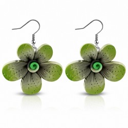 Boucles d'oreilles pendantes en forme de goutte de fleur de fimo / argile polymère à la mode en alliage (paire) - FEM434