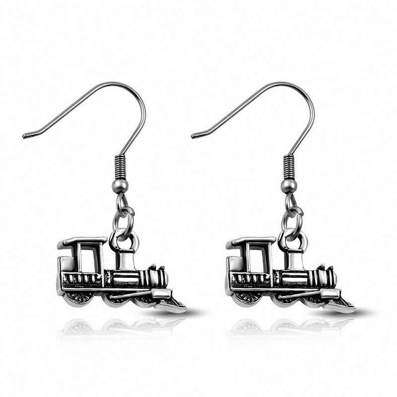 Boucles d'oreilles pendantes en alliage de train de locomotive (paire)