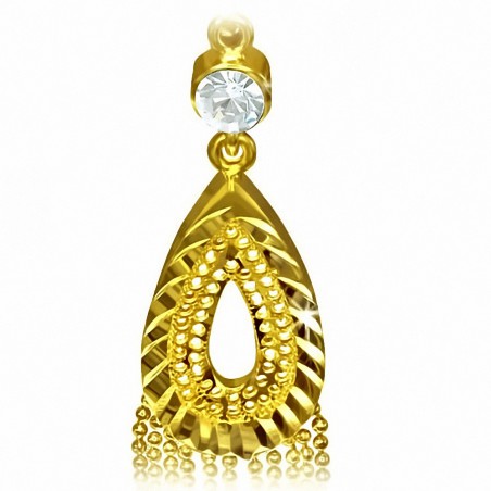 Boucle d'oreille dormeuse à la mode en cuivre plaqué de couleur dorée avec lustre en forme de goutte et perle transparente
