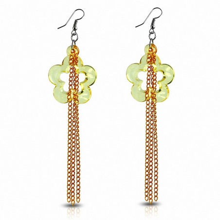 Boucles d'oreilles avec crochet en alliage et résine orange à la mode et à la fleur (paire)