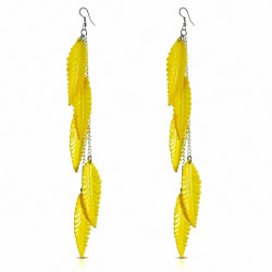 Alliage Fashion & Résine Jaune Feuilles Long Drop Slinky Hook Boucles d'oreilles (paire)