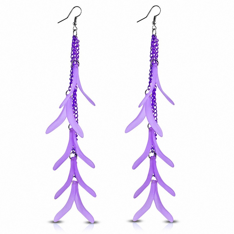 Fashion Alloy & Resin Violet / Violet Fantaisie Feuilles Long Drop Slinky Hook (paire)
