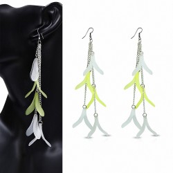 Alliage & Résine Clair & Vert Fantaisie Feuilles Long Drop Slinky Hook (paire)