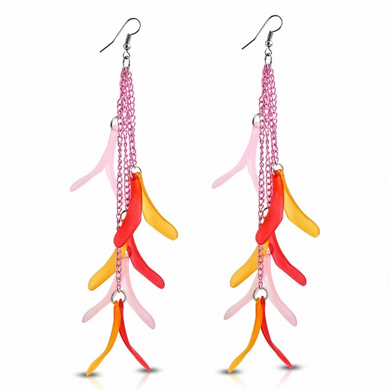 Alliage Fashion & Résine Rose Orange & Rouge Fantaisie Feuilles Long Drop Slinky Hook Boucles d'oreilles (paire)