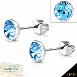 7mm | Boucles d'oreilles en acier inoxydable serti de cristaux et de cristaux  Light Sapphire (paire)
